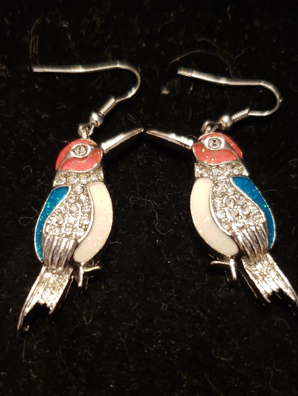 NEW Hummingbird Earrings, Rhinestone Bling, French Wires, 1"+